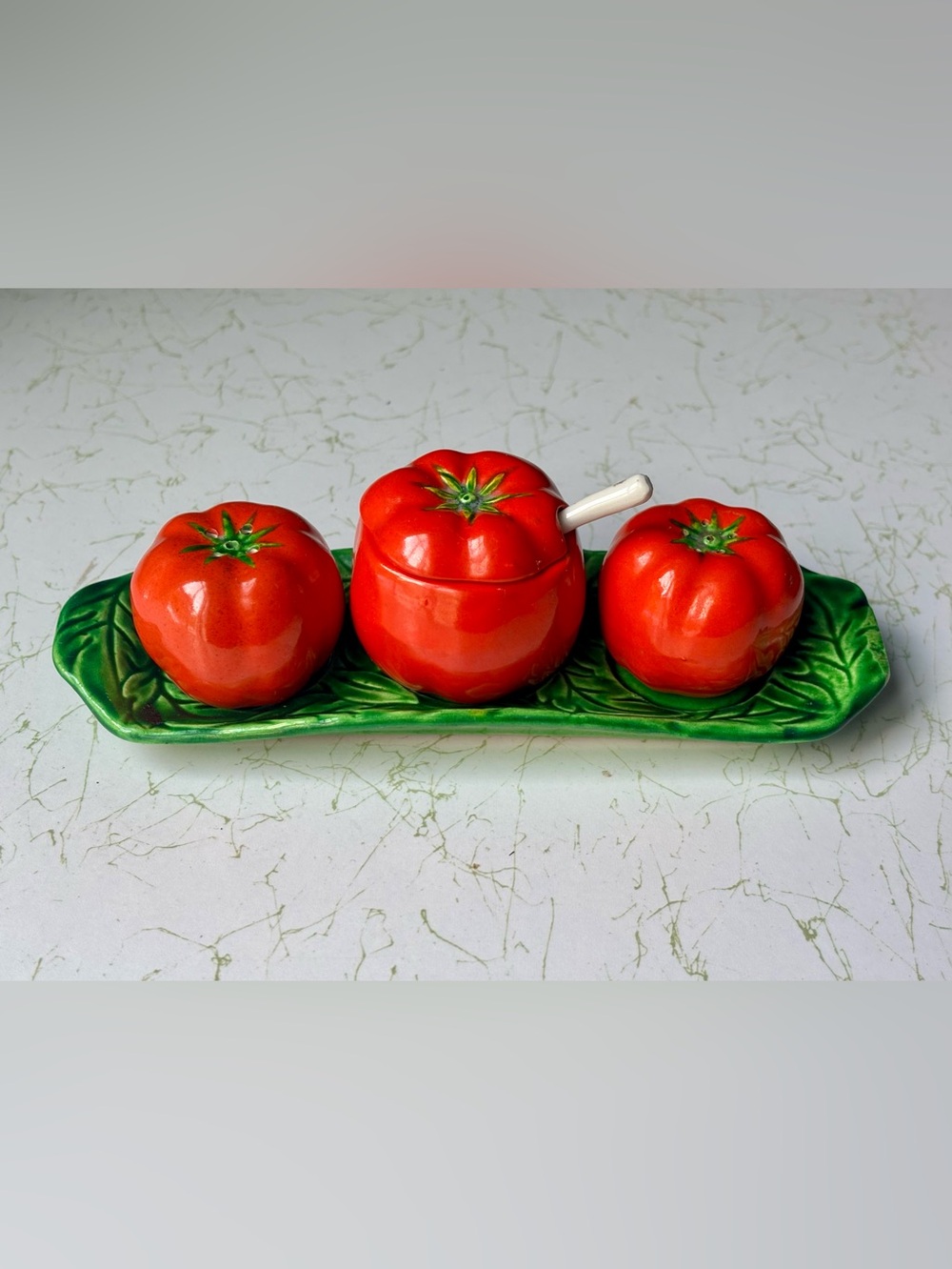 Vintage Porcelain Red Tomato Condiment Set Six Piece | Occupied Japan